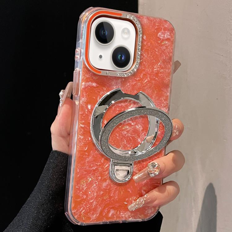 For iPhone 14 / 13 Gilded Colorful Shell Patterned TPU+IMD Phone Case with Glitter Magnetic Holder