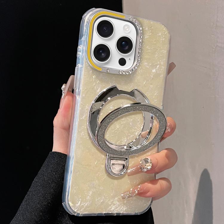 For iPhone 13 Pro Max Gilded Colorful Shell Patterned TPU+IMD Phone Case with Glitter Magnetic Holder