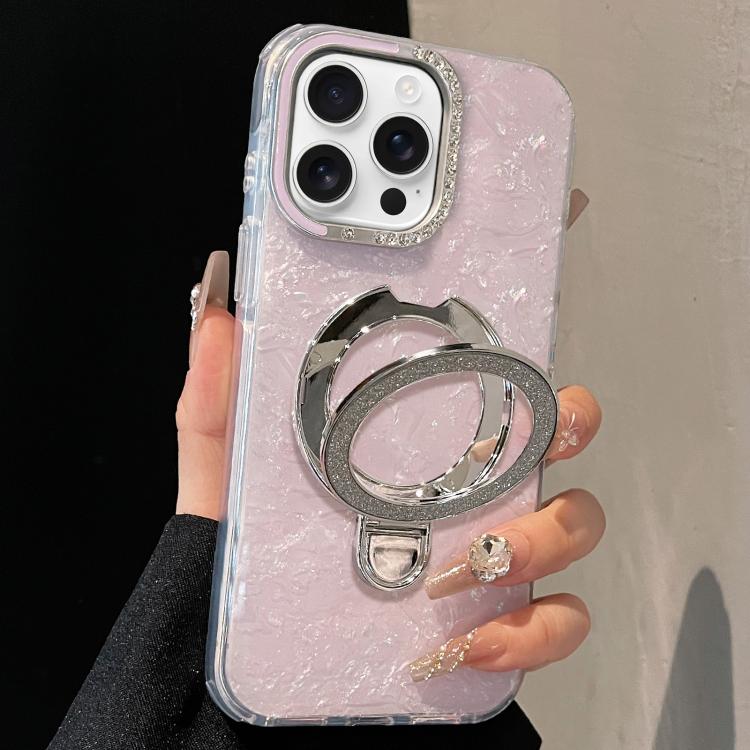 For iPhone 13 Pro Gilded Colorful Shell Patterned TPU+IMD Phone Case with Glitter Magnetic Holder