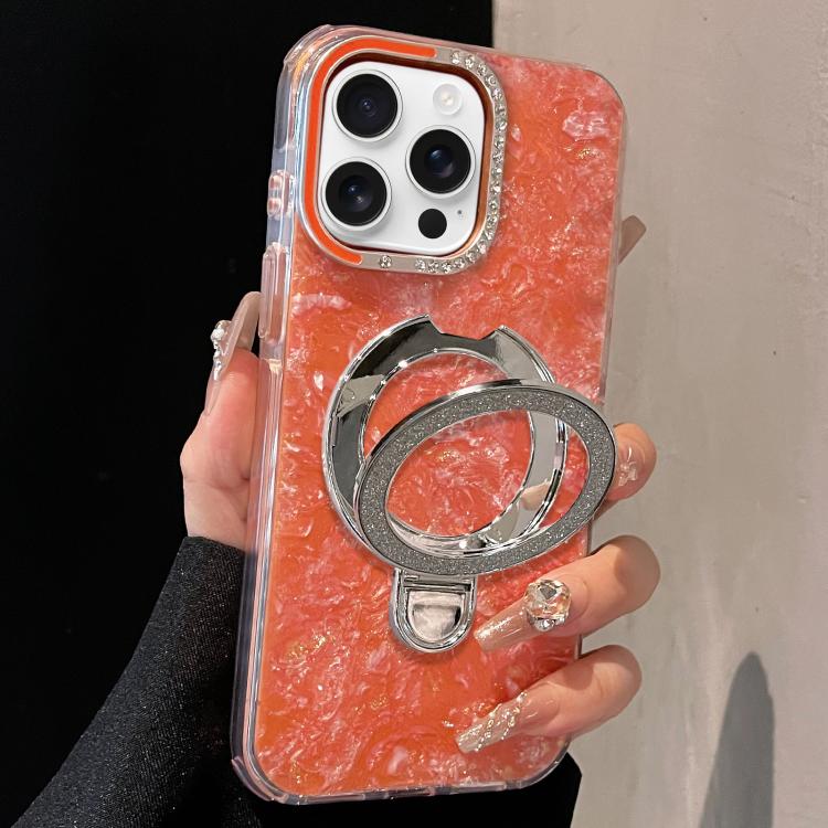For iPhone 13 Pro Gilded Colorful Shell Patterned TPU+IMD Phone Case with Glitter Magnetic Holder