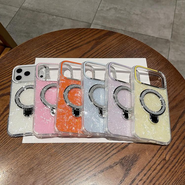For iPhone Air Gilded Colorful Shell Patterned TPU+IMD Phone Case with Glitter Magnetic Holder