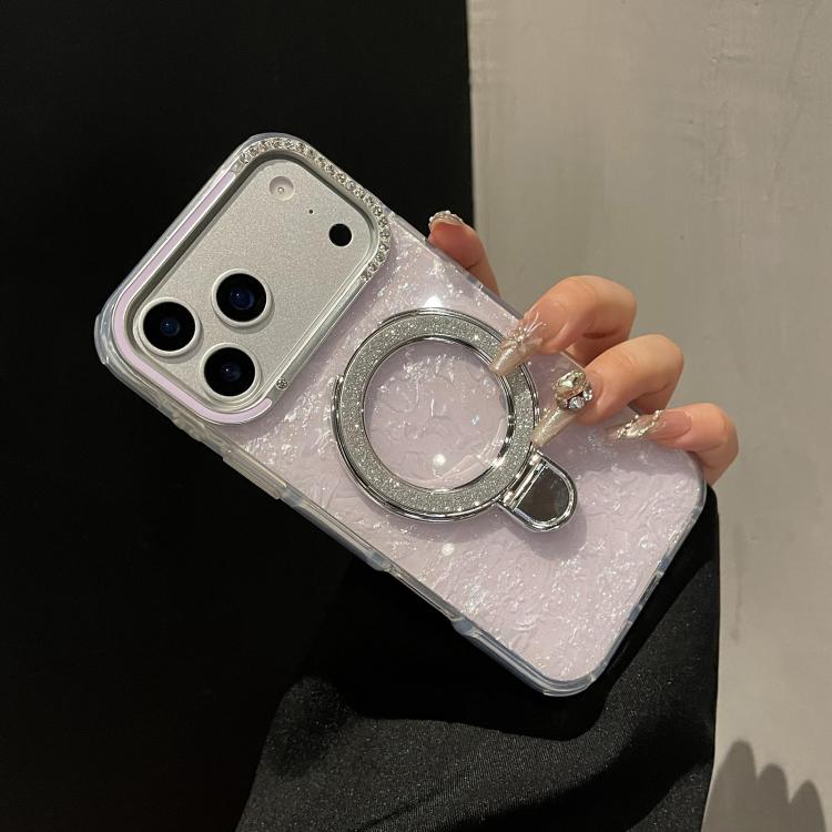 For iPhone Air Gilded Colorful Shell Patterned TPU+IMD Phone Case with Glitter Magnetic Holder