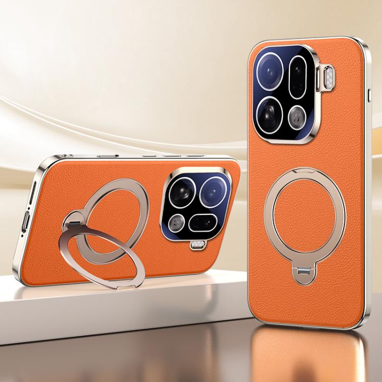 For OPPO Find X9 Pro Skin Feel Leather Texture Cooling MagSafe Phone Case with 360 Degrees Rotating Holder