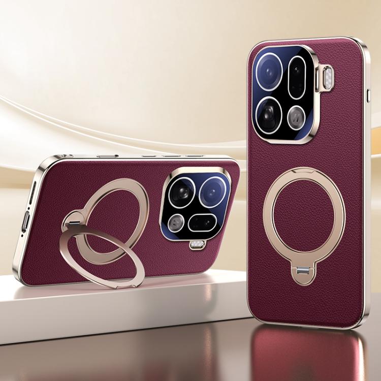 For OPPO Find X9 Pro Skin Feel Leather Texture Cooling MagSafe Phone Case with 360 Degrees Rotating Holder