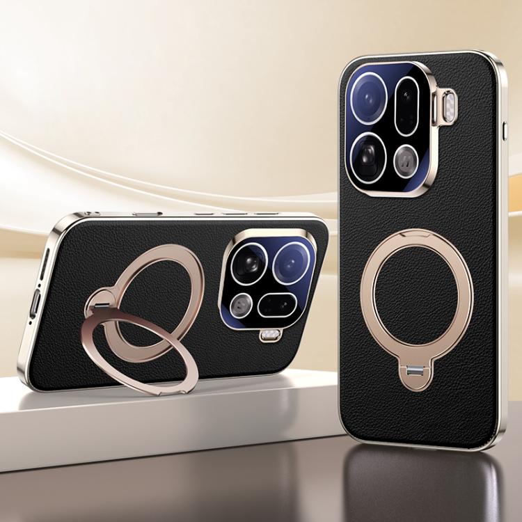 For OPPO Find X9 Pro Skin Feel Leather Texture Cooling MagSafe Phone Case with 360 Degrees Rotating Holder