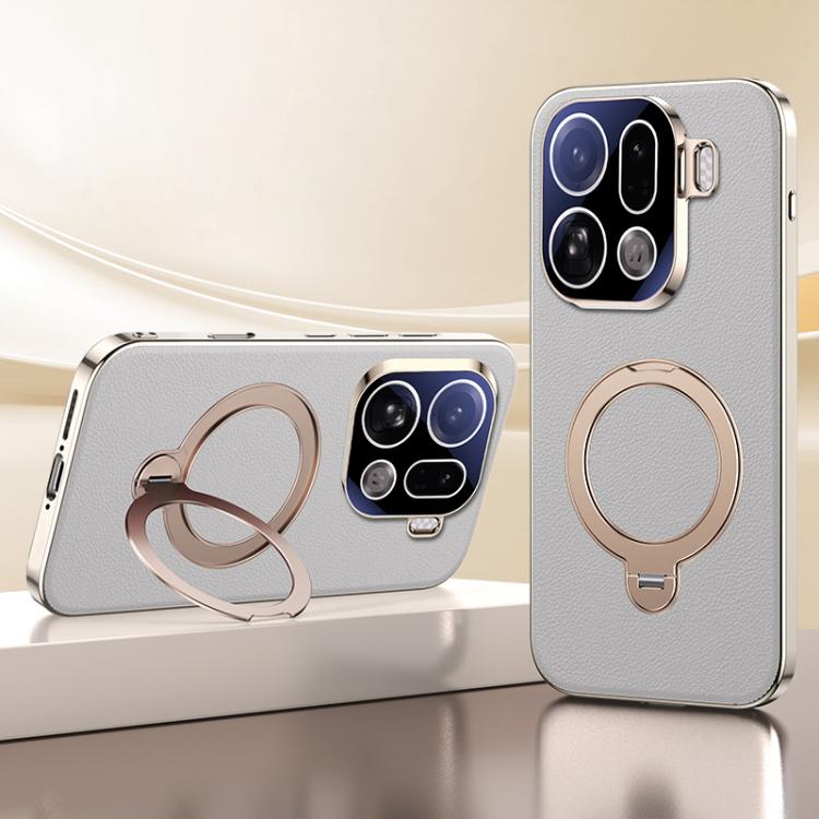 For OPPO Find X9 Pro Skin Feel Leather Texture Cooling MagSafe Phone Case with 360 Degrees Rotating Holder