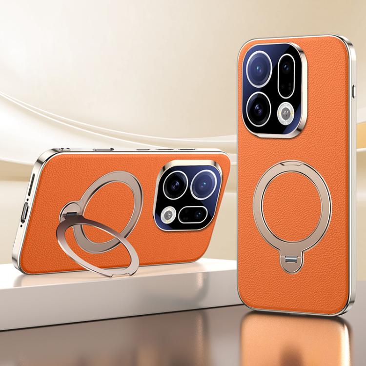 For OPPO Find X9 Skin Feel Leather Texture Cooling MagSafe Phone Case with 360 Degrees Rotating Holder