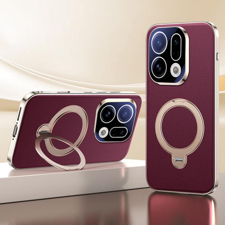 For OPPO Find X9 Skin Feel Leather Texture Cooling MagSafe Phone Case with 360 Degrees Rotating Holder
