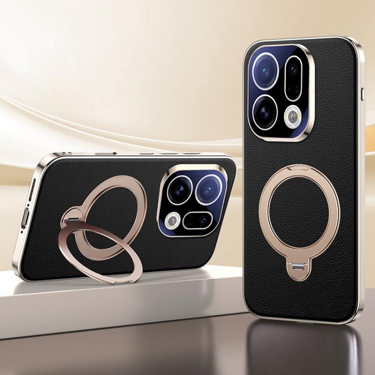 For OPPO Find X9 Skin Feel Leather Texture Cooling MagSafe Phone Case with 360 Degrees Rotating Holder