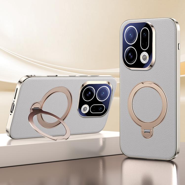 For OPPO Find X9 Skin Feel Leather Texture Cooling MagSafe Phone Case with 360 Degrees Rotating Holder