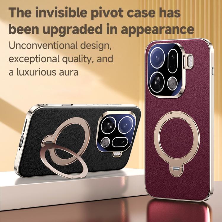 For OPPO Find X9 Skin Feel Leather Texture Cooling MagSafe Phone Case with 360 Degrees Rotating Holder