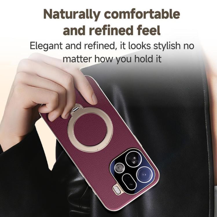 For OPPO Find X9 Skin Feel Leather Texture Cooling MagSafe Phone Case with 360 Degrees Rotating Holder