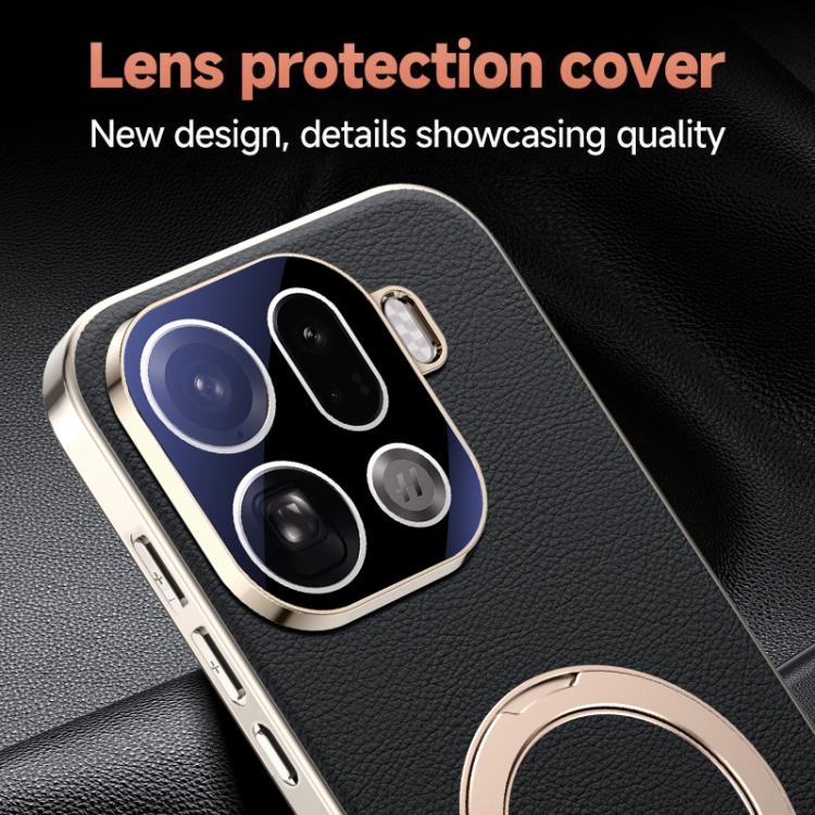 For OPPO Find X9 Skin Feel Leather Texture Cooling MagSafe Phone Case with 360 Degrees Rotating Holder
