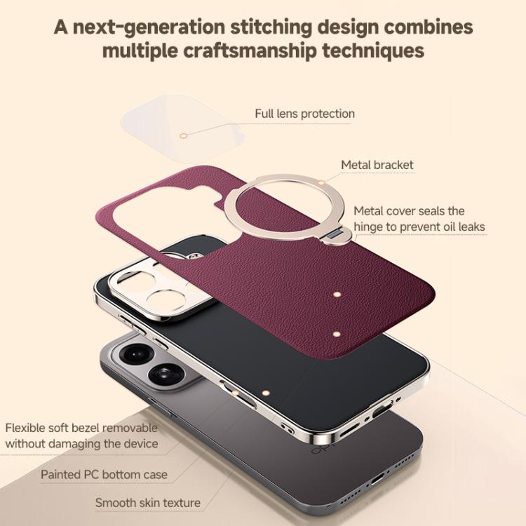 For OPPO Find X9 Skin Feel Leather Texture Cooling MagSafe Phone Case with 360 Degrees Rotating Holder