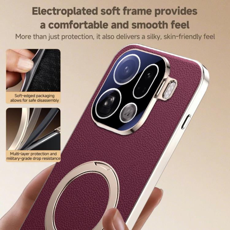 For OPPO Find X9 Pro Skin Feel Leather Texture Cooling MagSafe Phone Case with 360 Degrees Rotating Holder