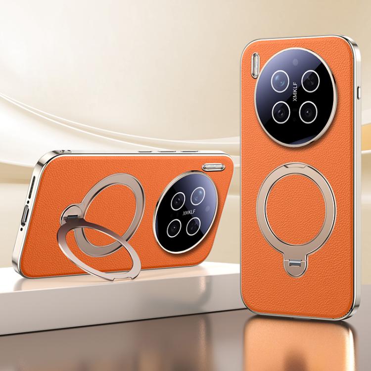 For vivo X300 Pro Skin Feel Leather Texture Cooling MagSafe Phone Case with 360 Degrees Rotating Holder