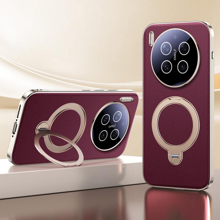 For vivo X300 Pro Skin Feel Leather Texture Cooling MagSafe Phone Case with 360 Degrees Rotating Holder