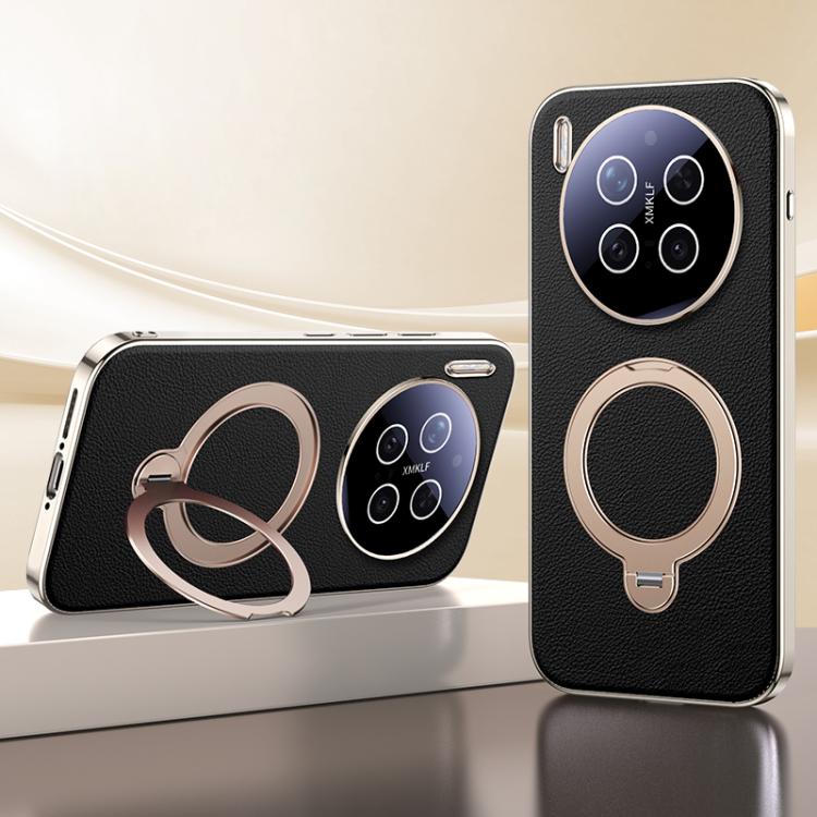 For vivo X300 Pro Skin Feel Leather Texture Cooling MagSafe Phone Case with 360 Degrees Rotating Holder
