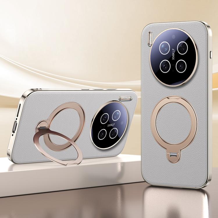For vivo X300 Pro Skin Feel Leather Texture Cooling MagSafe Phone Case with 360 Degrees Rotating Holder