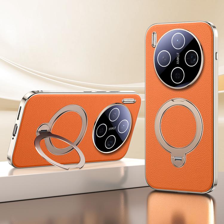 For vivo X300 Skin Feel Leather Texture Cooling MagSafe Phone Case with 360 Degrees Rotating Holder