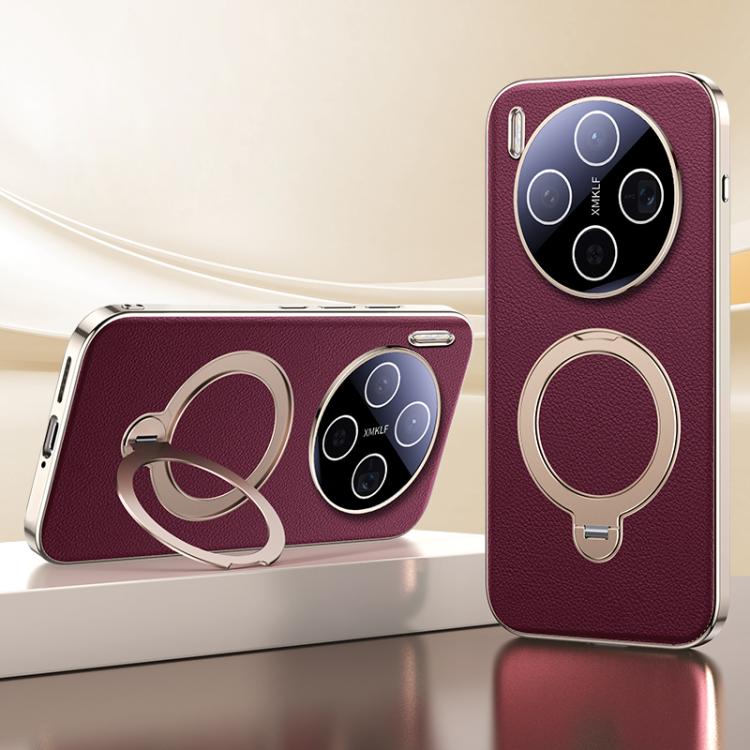 For vivo X300 Skin Feel Leather Texture Cooling MagSafe Phone Case with 360 Degrees Rotating Holder