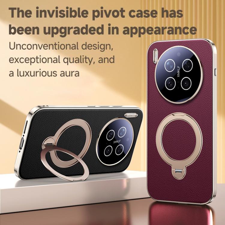 For vivo X300 Pro Skin Feel Leather Texture Cooling MagSafe Phone Case with 360 Degrees Rotating Holder