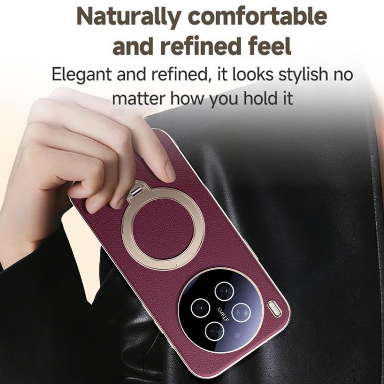 For vivo X300 Skin Feel Leather Texture Cooling MagSafe Phone Case with 360 Degrees Rotating Holder