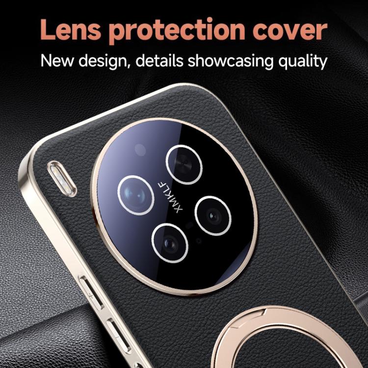 For vivo X300 Skin Feel Leather Texture Cooling MagSafe Phone Case with 360 Degrees Rotating Holder