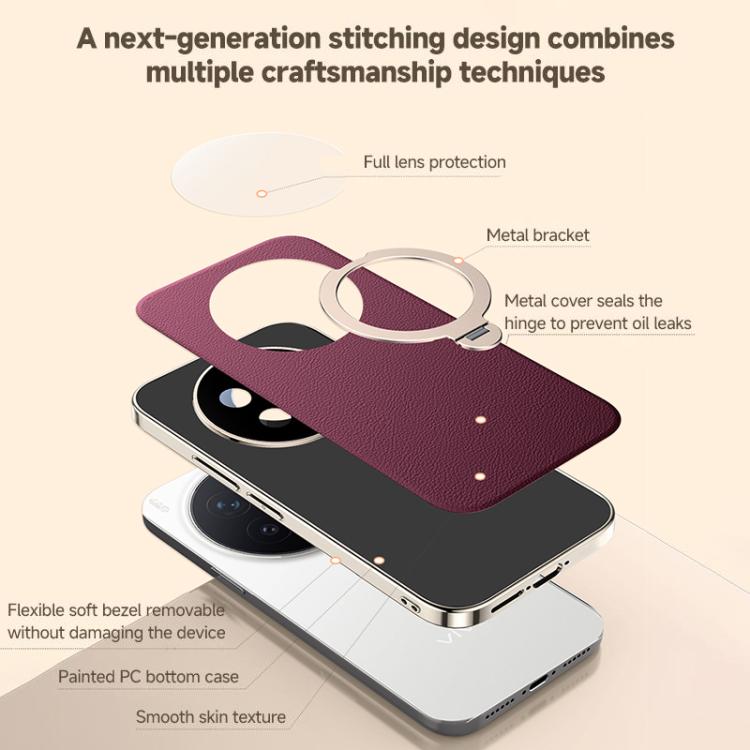 For vivo X300 Skin Feel Leather Texture Cooling MagSafe Phone Case with 360 Degrees Rotating Holder