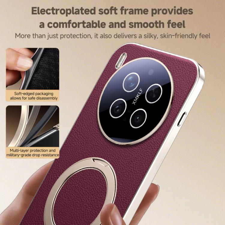 For vivo X300 Skin Feel Leather Texture Cooling MagSafe Phone Case with 360 Degrees Rotating Holder
