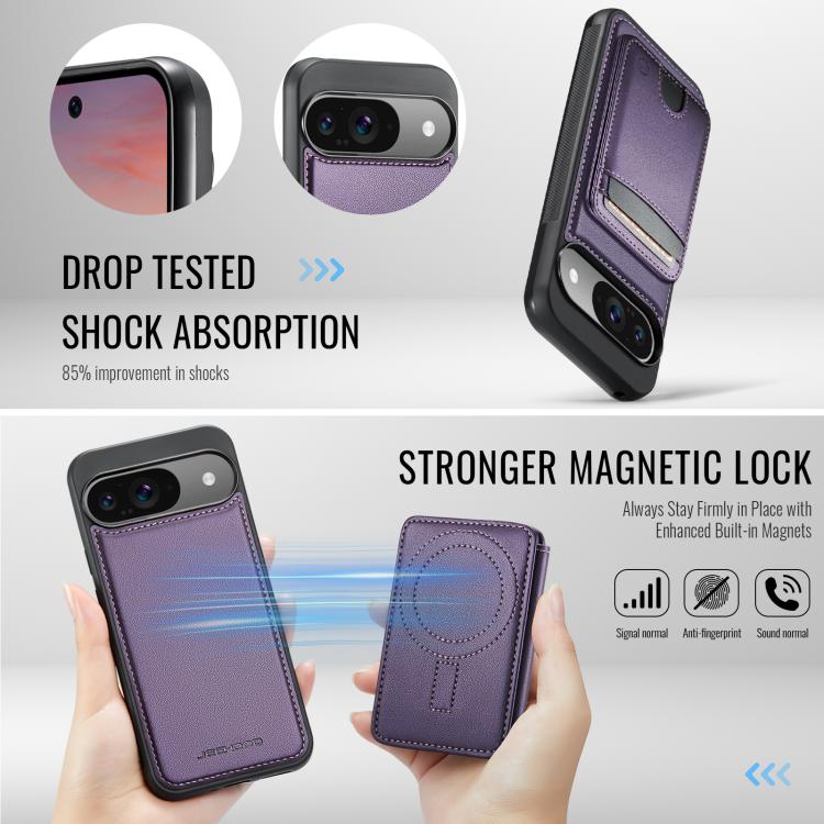 For Google Pixel 9 / 9 Pro JEEHOOD J10 Flip Card Bag MagSafe Split RFID Leather Phone Case