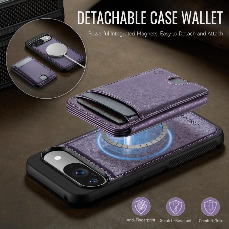 For Google Pixel 9 / 9 Pro JEEHOOD J10 Flip Card Bag MagSafe Split RFID Leather Phone Case