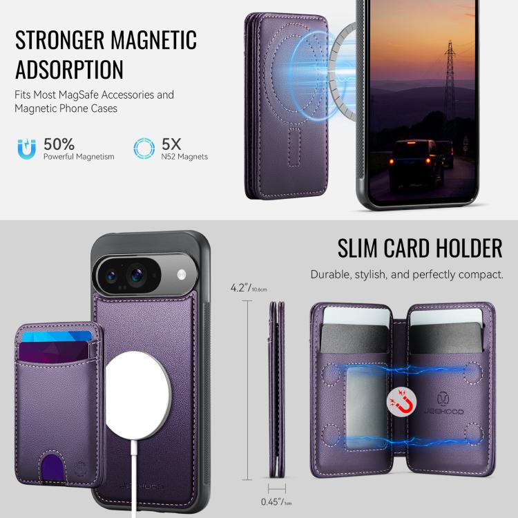 For Google Pixel 9 / 9 Pro JEEHOOD J10 Flip Card Bag MagSafe Split RFID Leather Phone Case
