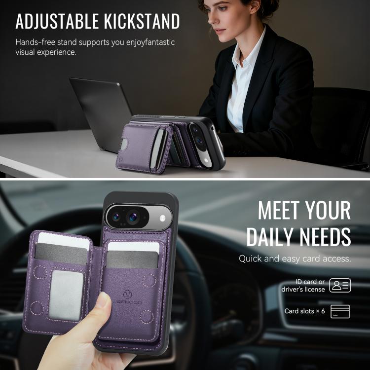 For Google Pixel 9 / 9 Pro JEEHOOD J10 Flip Card Bag MagSafe Split RFID Leather Phone Case