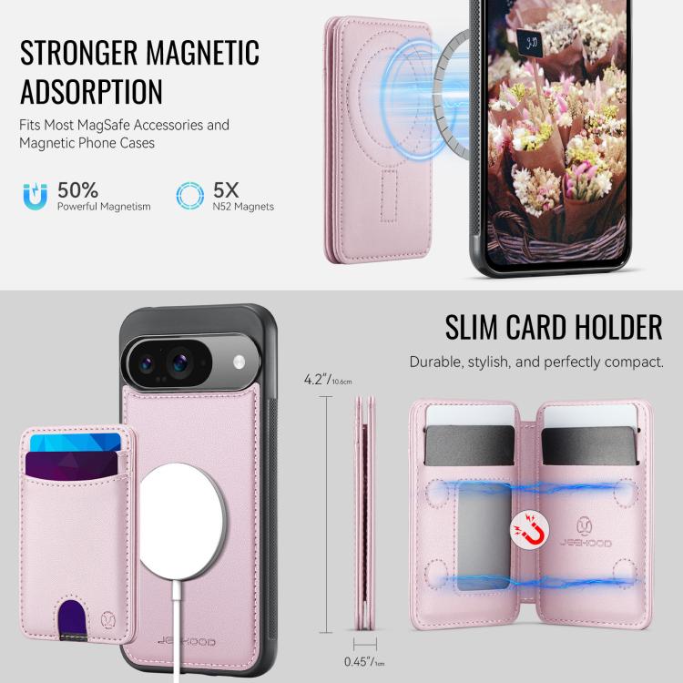 For Google Pixel 9 / 9 Pro JEEHOOD J10 Flip Card Bag MagSafe Split RFID Leather Phone Case