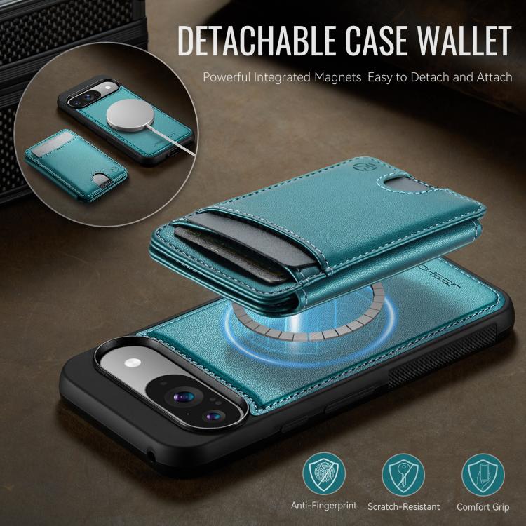 For Google Pixel 9 / 9 Pro JEEHOOD J10 Flip Card Bag MagSafe Split RFID Leather Phone Case