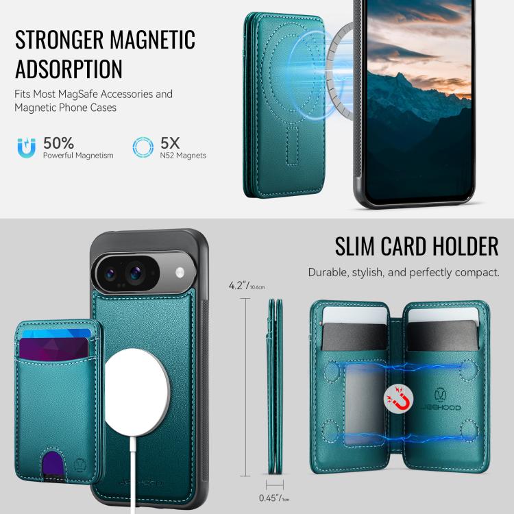 For Google Pixel 9 / 9 Pro JEEHOOD J10 Flip Card Bag MagSafe Split RFID Leather Phone Case
