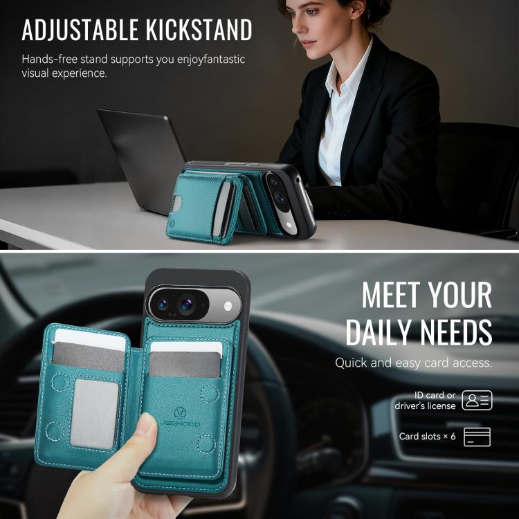 For Google Pixel 9 / 9 Pro JEEHOOD J10 Flip Card Bag MagSafe Split RFID Leather Phone Case