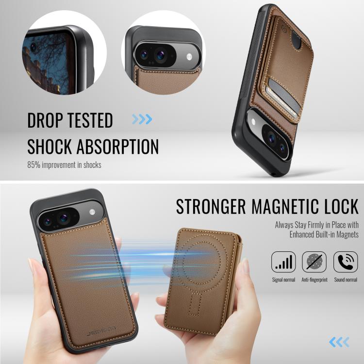 For Google Pixel 9 / 9 Pro JEEHOOD J10 Flip Card Bag MagSafe Split RFID Leather Phone Case