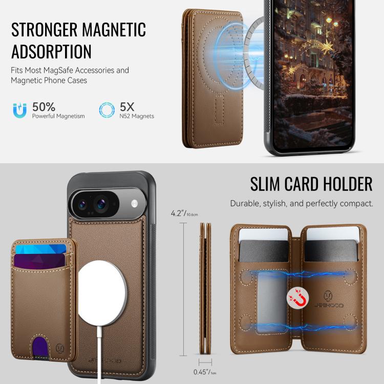 For Google Pixel 9 / 9 Pro JEEHOOD J10 Flip Card Bag MagSafe Split RFID Leather Phone Case