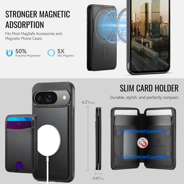 For Google Pixel 9 / 9 Pro JEEHOOD J10 Flip Card Bag MagSafe Split RFID Leather Phone Case