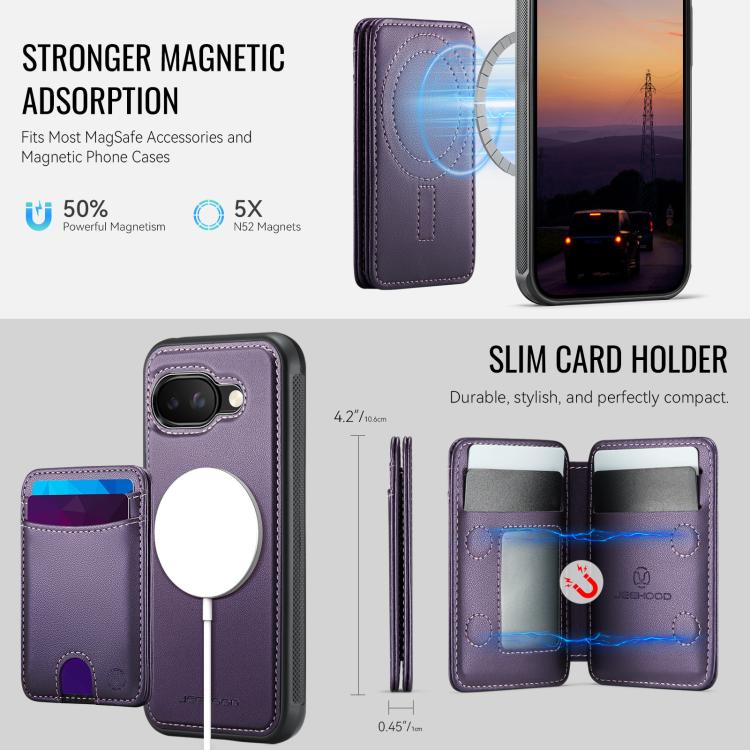 For Google Pixel 9a JEEHOOD J10 Flip Card Bag MagSafe Split RFID Leather Phone Case