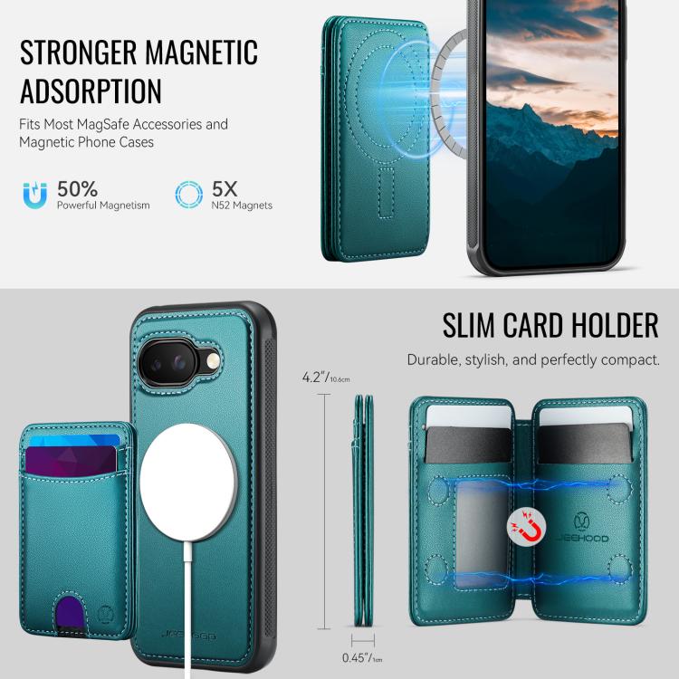 For Google Pixel 9a JEEHOOD J10 Flip Card Bag MagSafe Split RFID Leather Phone Case