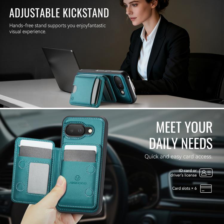 For Google Pixel 9a JEEHOOD J10 Flip Card Bag MagSafe Split RFID Leather Phone Case