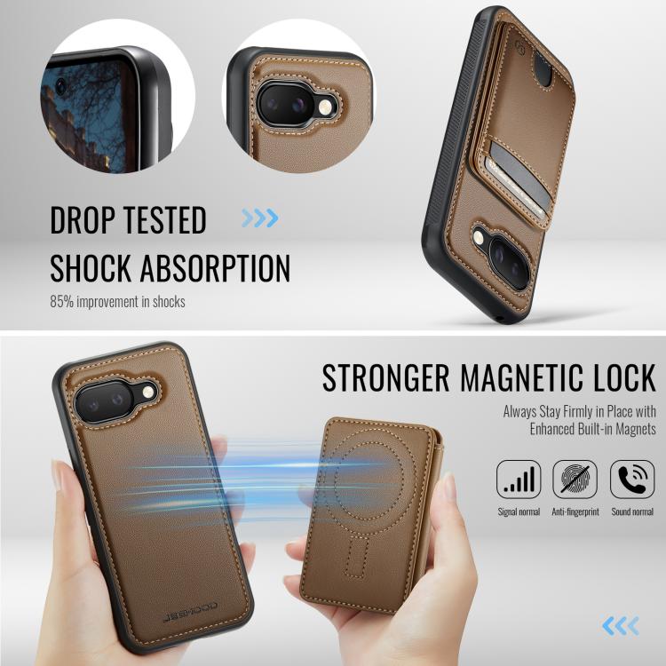 For Google Pixel 9a JEEHOOD J10 Flip Card Bag MagSafe Split RFID Leather Phone Case