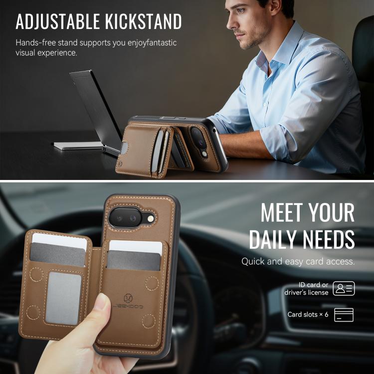 For Google Pixel 9a JEEHOOD J10 Flip Card Bag MagSafe Split RFID Leather Phone Case