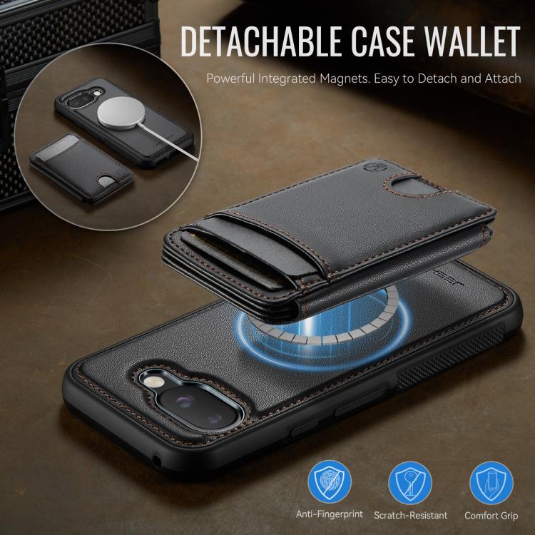For Google Pixel 9a JEEHOOD J10 Flip Card Bag MagSafe Split RFID Leather Phone Case