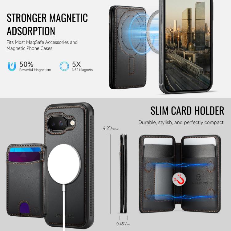 For Google Pixel 9a JEEHOOD J10 Flip Card Bag MagSafe Split RFID Leather Phone Case