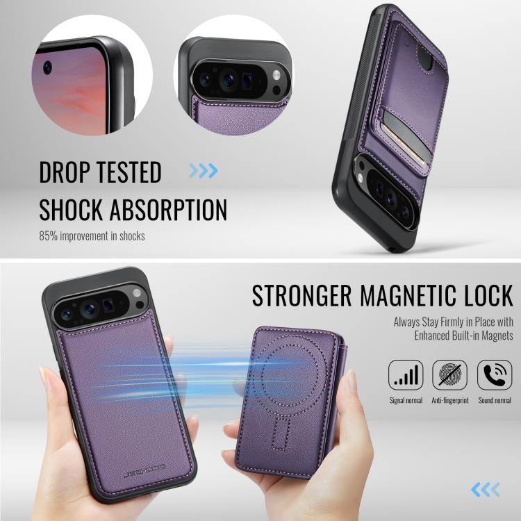 For Google Pixel 9 Pro XL JEEHOOD J10 Flip Card Bag MagSafe Split RFID Leather Phone Case