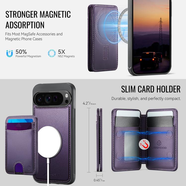For Google Pixel 9 Pro XL JEEHOOD J10 Flip Card Bag MagSafe Split RFID Leather Phone Case